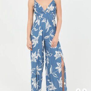 Angie V-neck Blue Floral Jumpsuit